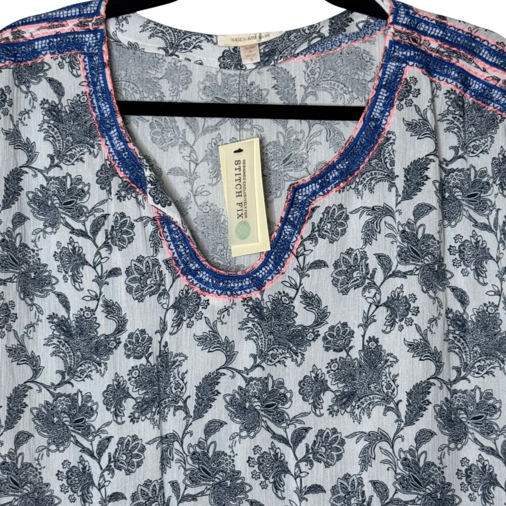 Skies Are Blue Stitch Fix Boho Floral Embroidered Top Size Small NWT Rayon - Picture 9 of 10